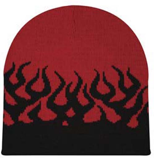 Red with Black Flames Beanie